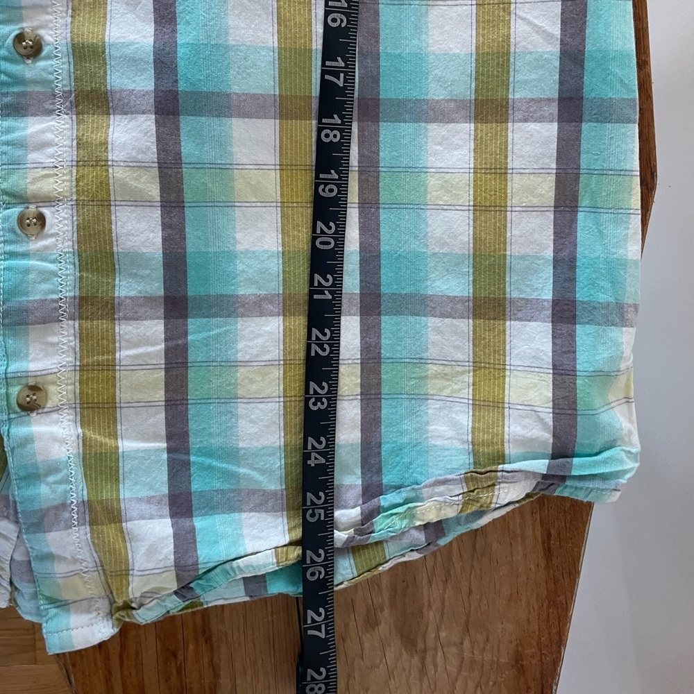 Kavu Men's Short Sleeve Plaid Cotton Button Down Shirt Blue Gold White Sz L - Picture 5 of 8